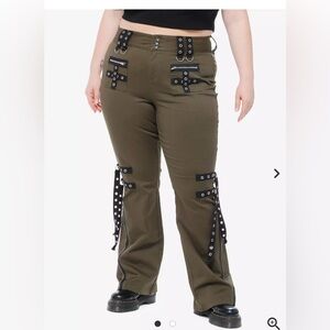 Hot Topic Olive Green Straight Leg Cargo Pants with Black Strap Details
